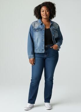 NWT Copper Flash Denim Embellished Jean Jacket 3X Cadence Wash Plus Size CMJ073